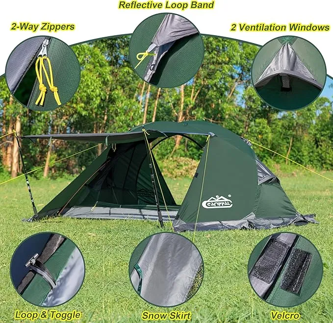 1 Person Backpacking Tent, Waterproof 4 Seasons Tent, Ultralight Cold Weather Tent Easy Setup for Winter Hiking, Camping, Hunting