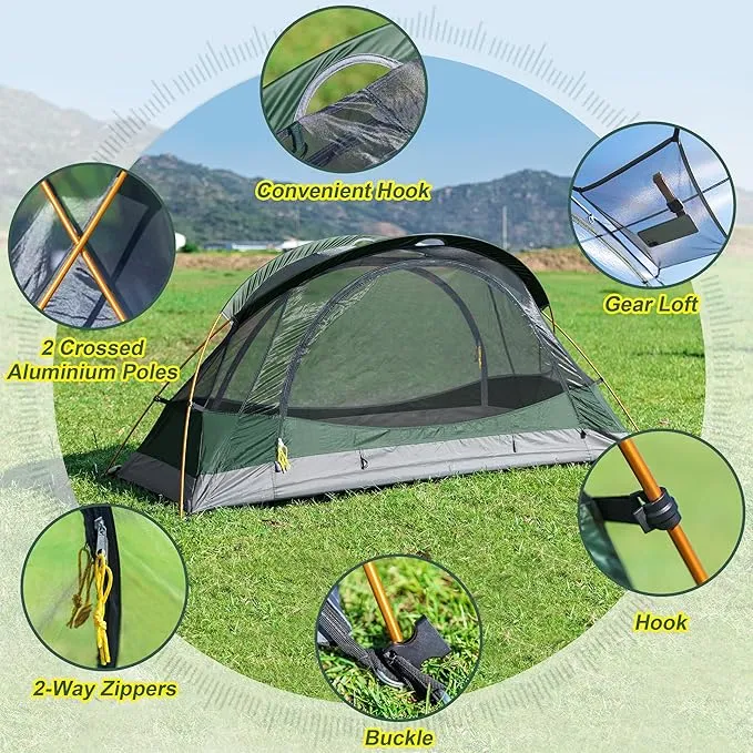 1 Person Backpacking Tent, Waterproof 4 Seasons Tent, Ultralight Cold Weather Tent Easy Setup for Winter Hiking, Camping, Hunting