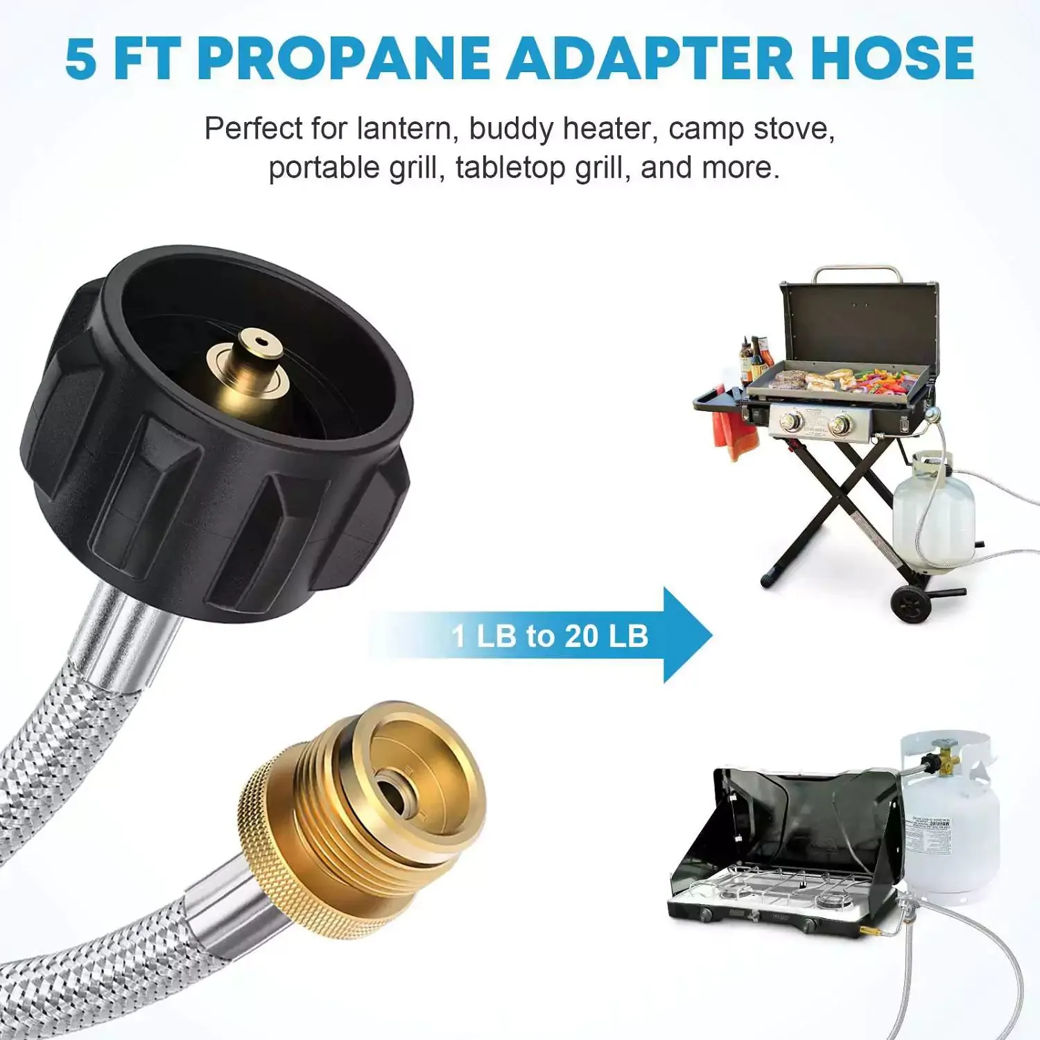 5 ft Propane Adapter Hose 1 lb to 20 lb
