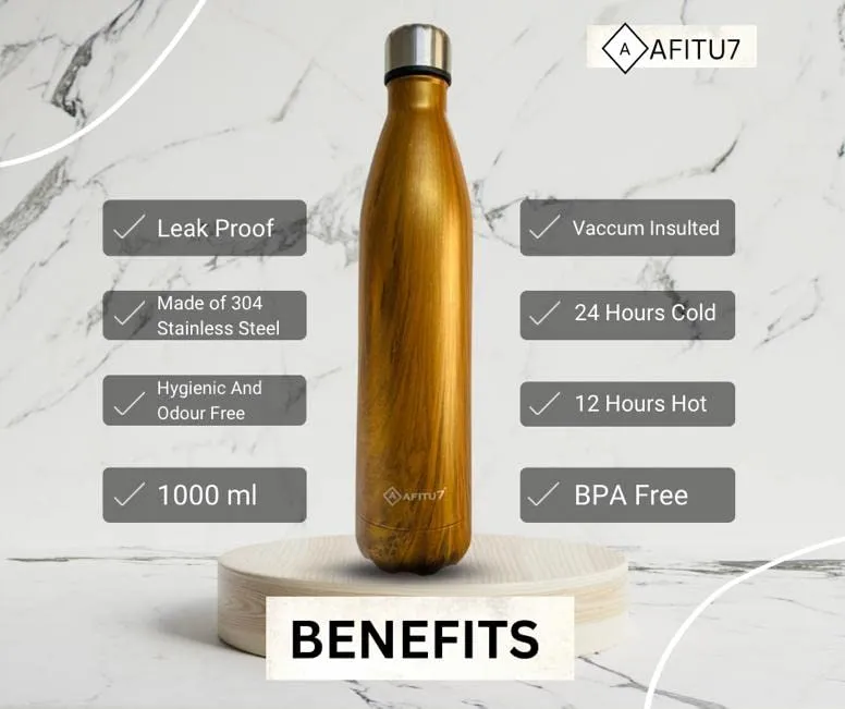 Afitu7 Stainless Steel Insulated Water Bottle for Men, Women & Kids | Thermosteel Double Walled Vacuum Flask | Hot and Cold Steel Water Bottle | Use in Home, Office, Gym & Travelling (Combo, Pack of 2)