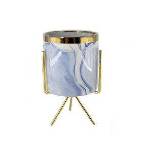 CERAMIC W/METAL STAND BLUE 8X7.5CM