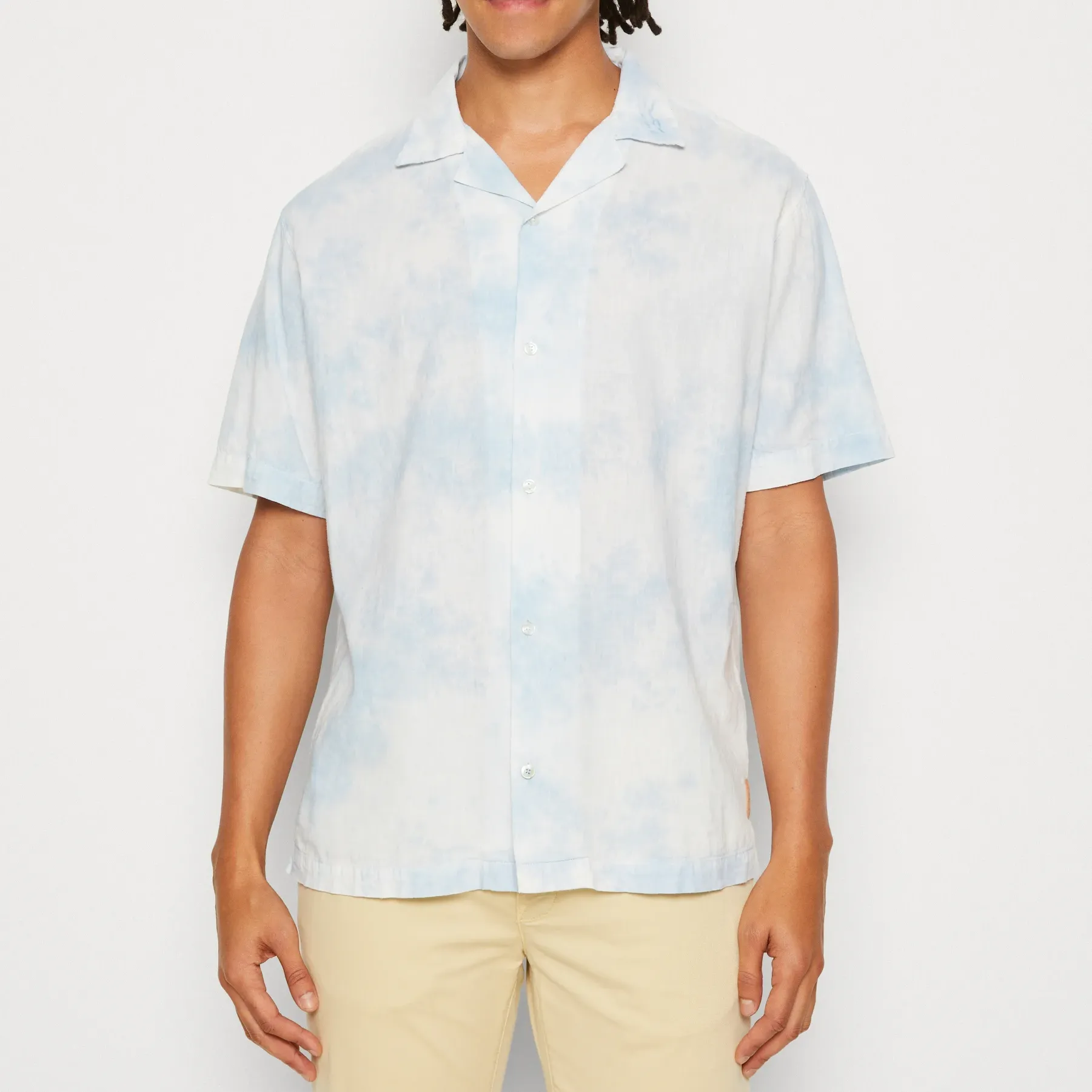 Detailed Tie-Dyed Linen Blend Shirt (Blue)