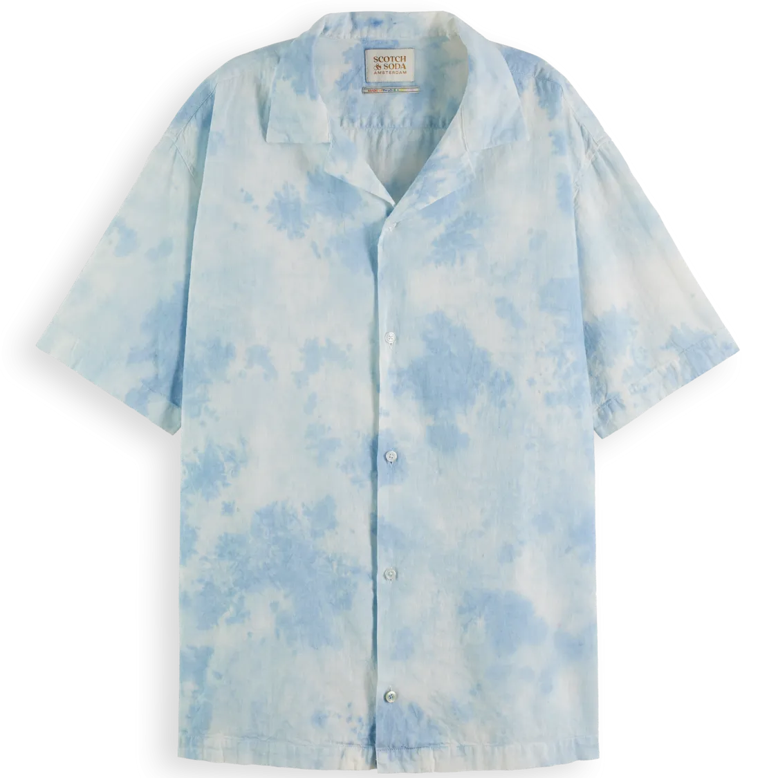 Detailed Tie-Dyed Linen Blend Shirt (Blue)