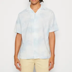Detailed Tie-Dyed Linen Blend Shirt (Blue)