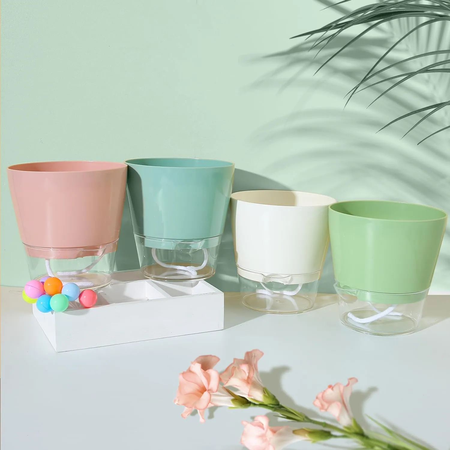 Ekhasa Self Watering Plants Pots Combo (Set of 4) for Indoor, Garden, Balcony, Office Desk, Living Room, Bedroom, Table, Interior, Home Decor or Gift (Pots only, No Plants Included with Purchase)