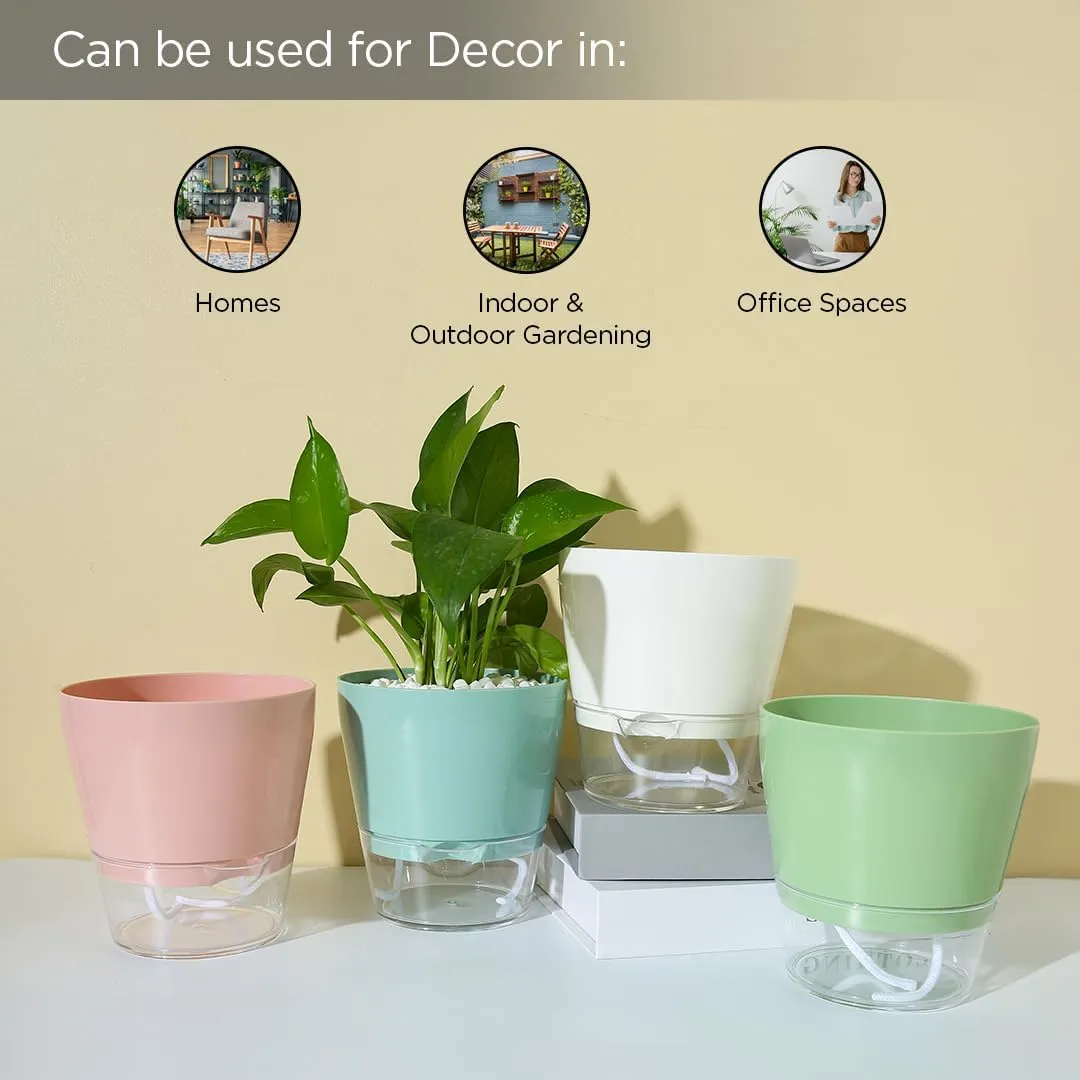 Ekhasa Self Watering Plants Pots Combo (Set of 4) for Indoor, Garden, Balcony, Office Desk, Living Room, Bedroom, Table, Interior, Home Decor or Gift (Pots only, No Plants Included with Purchase)