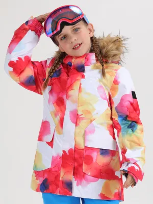 Kid's Red Flower Winter Colorful Snowboard Jacket