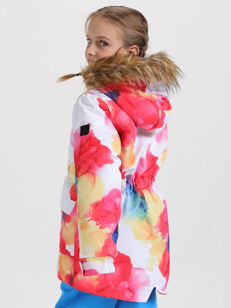 Kid's Red Flower Winter Colorful Snowboard Jacket