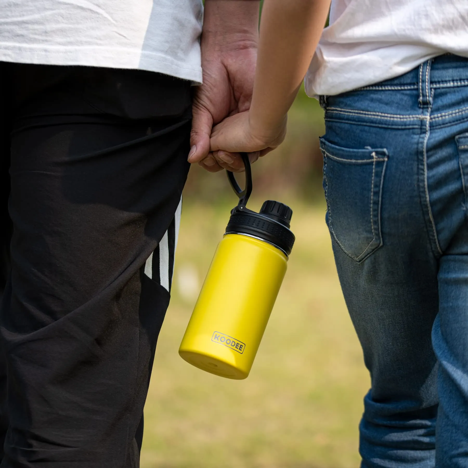Koodee Kids Water Bottle 12 oz Stainless Steel Triple Wall Vacuum Insulated Wide Mouth Bottle with Leakproof Spout Lid (Yellow)