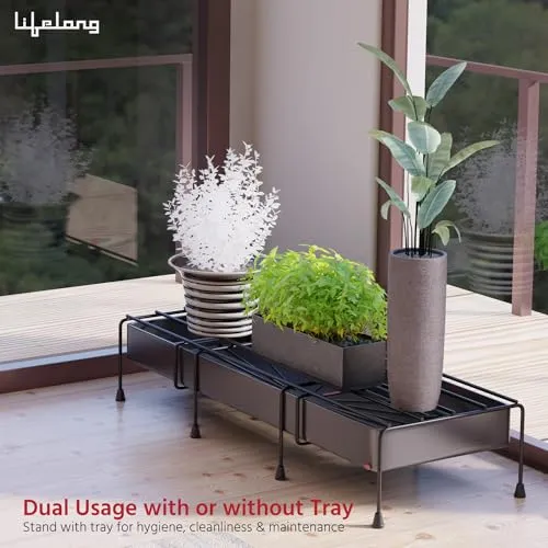 Lifelong Set of 4 Plant Stand for Balcony & Living Room with Detachable Tray & 65Kg Capacity - Rustfree Pot Stand for Outdoor Plants, Indoor Planters - Gamla, Flowerpot, Plant Stands for Balcony Decor