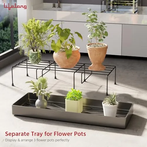 Lifelong Set of 4 Plant Stand for Balcony & Living Room with Detachable Tray & 65Kg Capacity - Rustfree Pot Stand for Outdoor Plants, Indoor Planters - Gamla, Flowerpot, Plant Stands for Balcony Decor