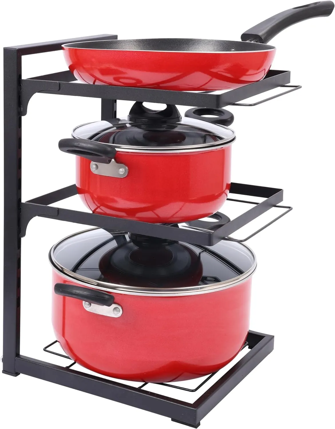 Plantex 3-Layer Pots and Pans Organiser Rack|Kitchen Organization And Storage|Adjustable Pot Lid Holder Rack|Home Kitchen Accessories (Black)