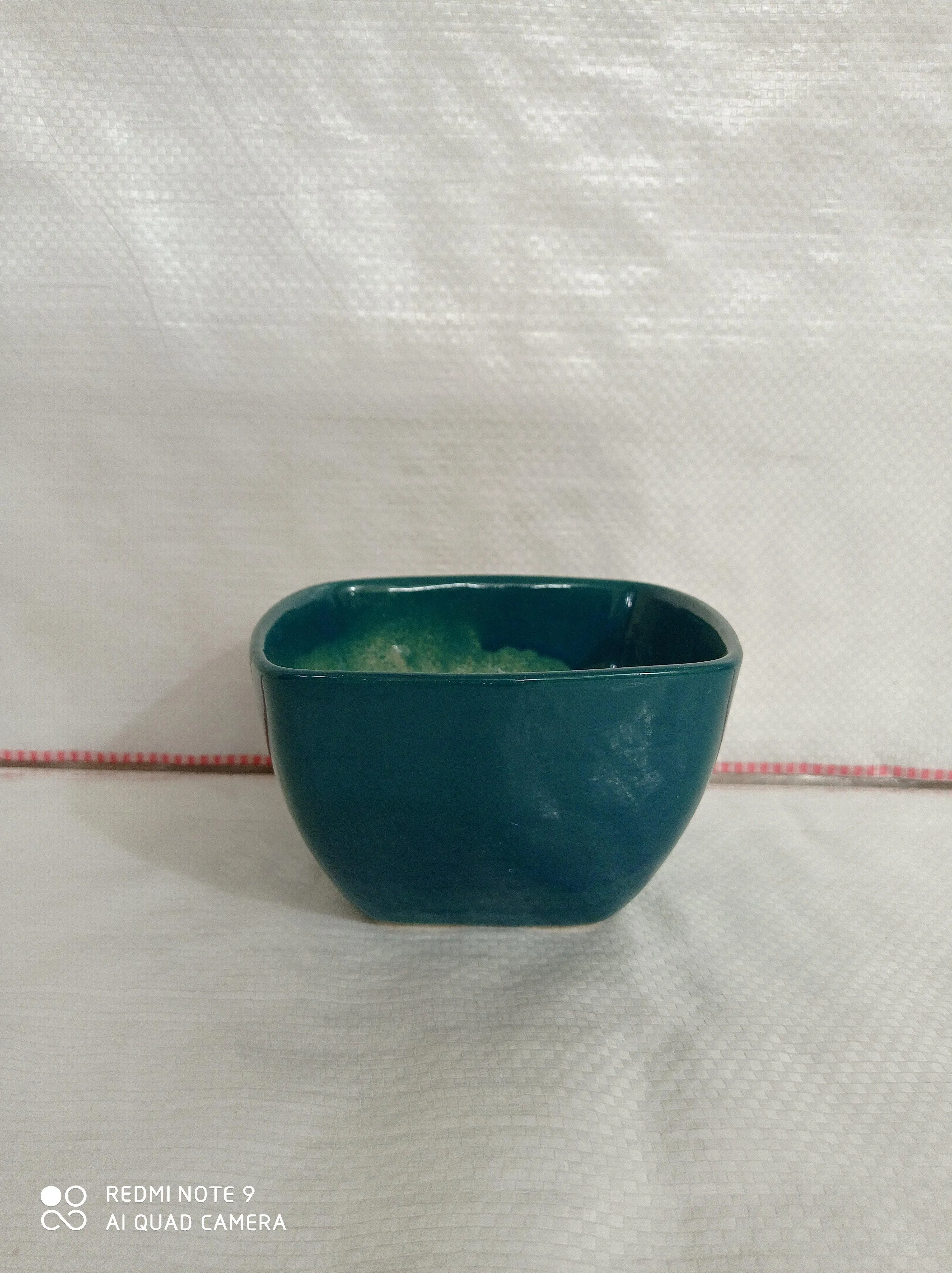 Set of 3 Square Ceramic Plant Pots in Elegant Peacock Color - Premium Quality and Contemporary Design